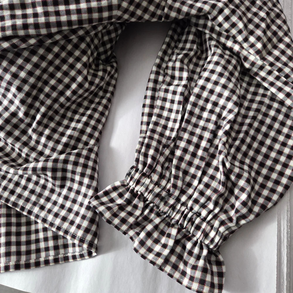 Lane Bryant Size 24 NWT Black Red And White Gingham Plaid Ruffled Button Up - Picture 9 of 9